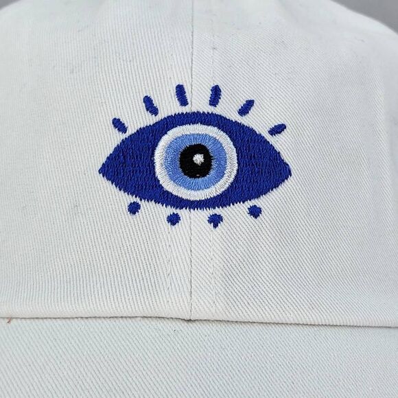 ?️NWT David & Young White w/Blue Embroidered Evil Eye Hat One Size main image 9